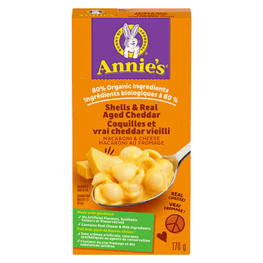 Annie's Macaroni au fromage coquilles au vrai cheddar fort / 170g