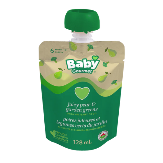 Baby Gourmet Pochette Stg1 Poire juteuse et légumes verts du jardin / 128 ml